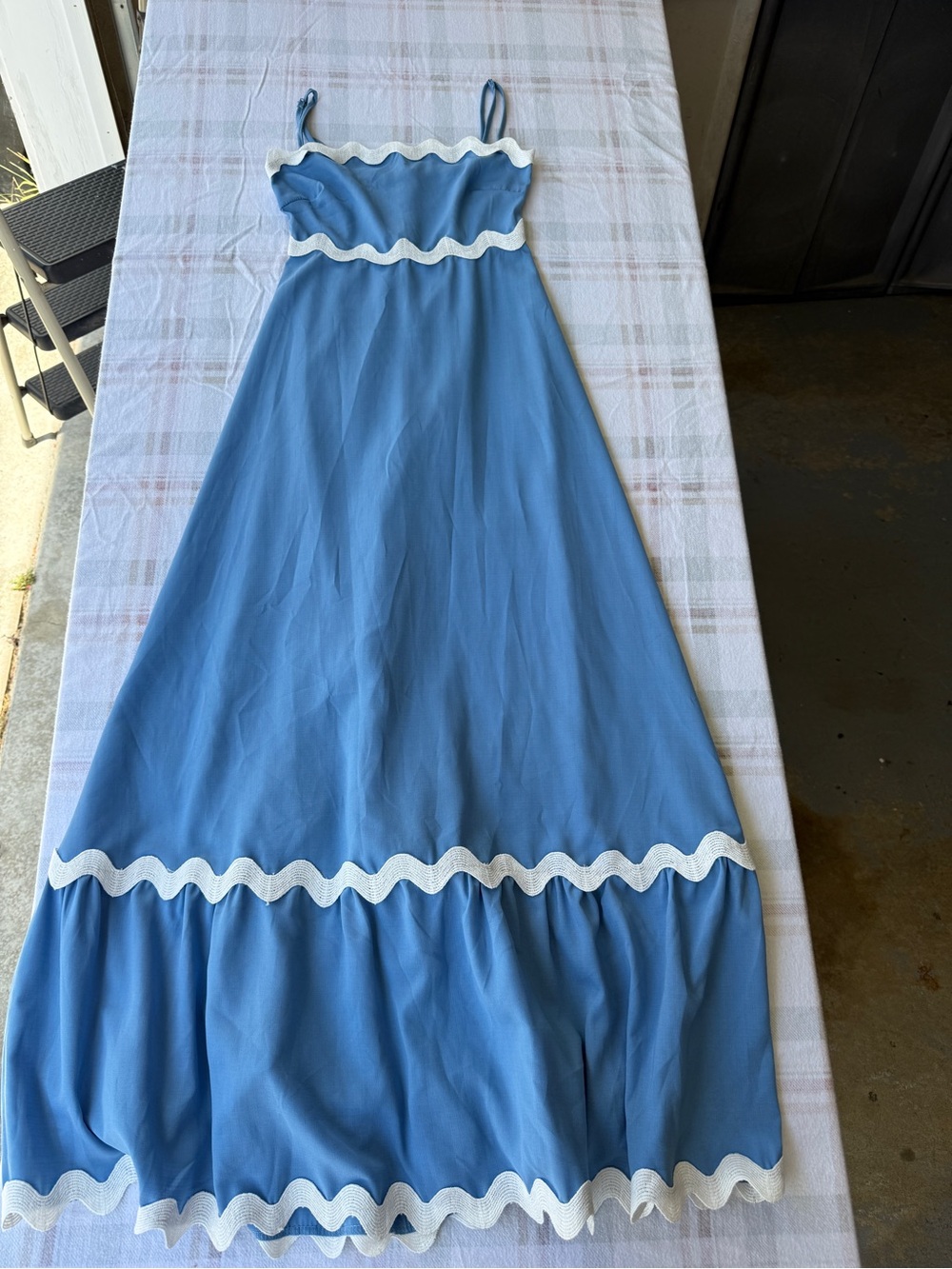 Rare handmade coastal cowgirl Maxi Dress with White ric-rac Scallop Trim - Picture 8 of 12